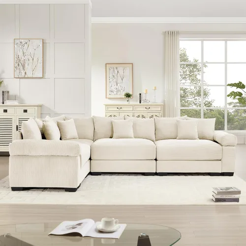Vista 3 de ODUSE-DAILY Sofá modular de gran tamaño de 117.3 pulgadas, sofás modulares grandes de pana para sala de estar, sofás de 3 plazas, moderno juego