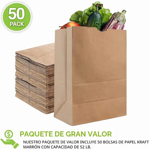 Vista 2 de Stock Your Home Bolsas de papel kraft marrón de 52 libras (50 unidades) – Bolsas de comestibles grandes a granel para compras