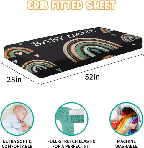 Vista 5 de Juego de ropa de cama personalizado para cuna de bebé, juego de 5 piezas para cuna de bebé, diseños de arcoíris, manta con nombre personalizado