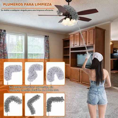 Vista 8 de Plumeros para limpieza, mango largo de 30 a 100 pulgadas con 4 tipos de Naranja