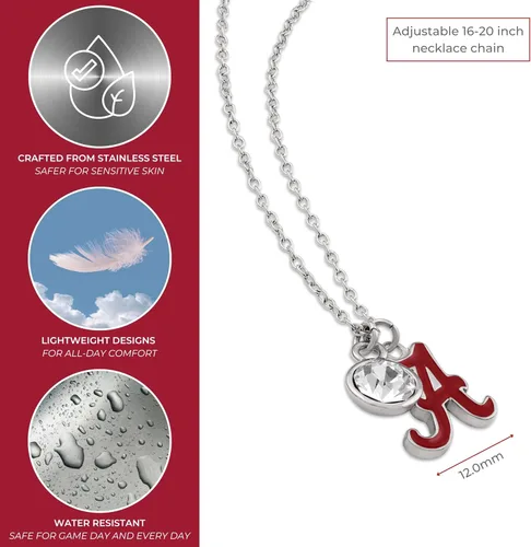 Vista 2 de Stone Armory Regalos de la Universidad de Alabama, collar con dije de Script A Alabama, hipoalergénico y ajustable de 16 a 20 pulgadas, joyería