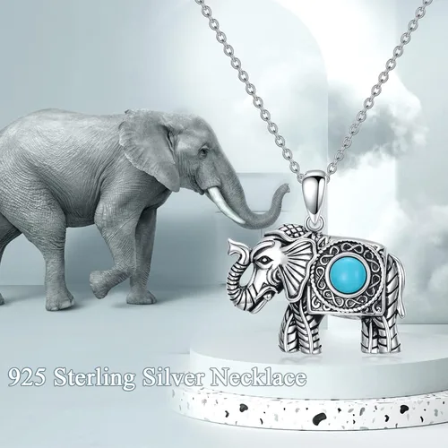 Vista 8 de Elephant Necklace 925 Sterling Silver Good Luck Elephants Pendant Genuine Gemstone Lucky Animal Jewelry Gifts for Women