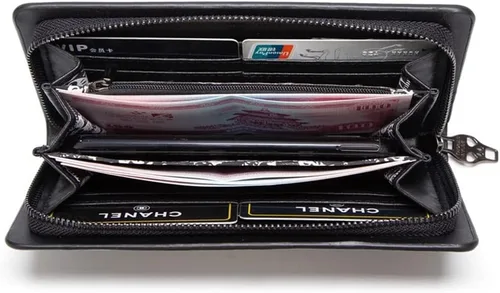 Vista 2 de Cartera de cuero gótica unisex con tarjetero punk, Billetera Y2k Billeteras de gran capacidad con cremallera, Vintage