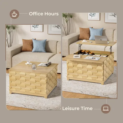 Vista 3 de BROTTAR Mesa de Centro con Tapa Elevable, Mesa de Centro Cuadrada de 31.5'' con Almacenamiento, Mesas de Centro Estilo Granja con Almacenamiento