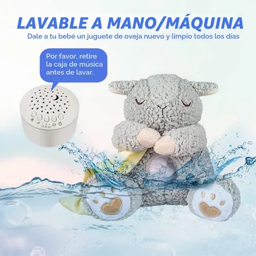 Vista 7 de BEREST - Máquina de ruido blanco para bebé en forma de animal de peluche, con latido del corazón de mamá, ovejas y canciones de cuna, proyector