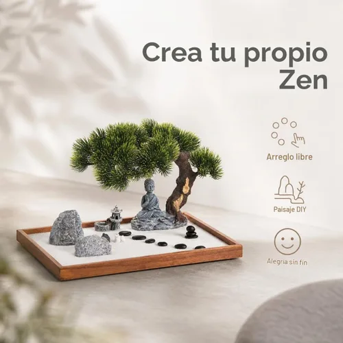 Vista 5 de dgudgu Zen Garden Kit - Mini Jardin Zen Garden para escritorio con accesorios en forma de Buda, 14 x 10 pulgadas