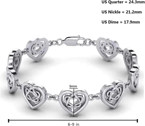 Vista 3 de US Jewels Pulsera de plata de ley 925 con nudos celtas y corazones