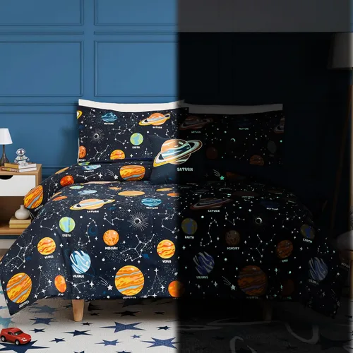 Vista 8 de Kaleido Space Juego de Edredón para Niños Tamaño Twin para Niños, Juego de Ropa de Cama de Juegos de Pelota que Brilla en la Oscuridad, 1 Edredón, 1