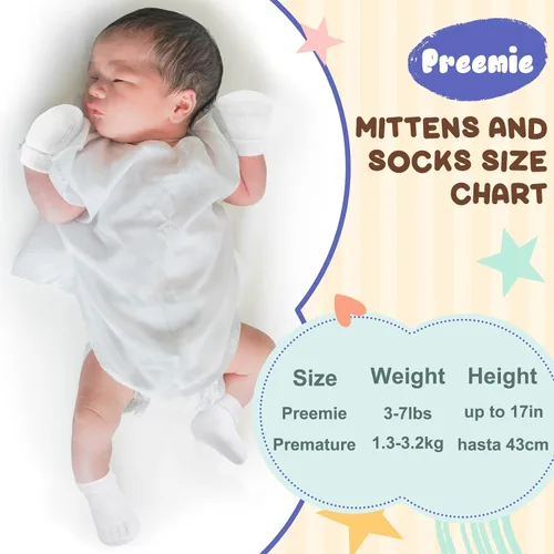 Vista 2 de Jeyiour 30 pares de guantes y calcetines prematuros para bebés prematuros, guantes y mitones para bebés prematuros, calcetines y manoplas para bebés