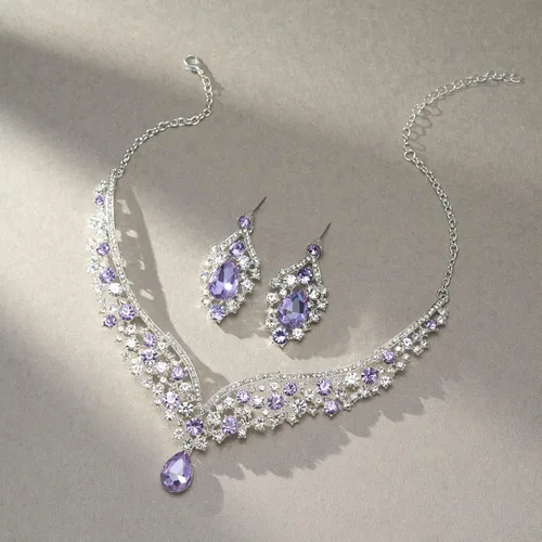 Vista 6 de SWEETV Genesis - Juego de corona de quinceañera de boda para novia, paquete de 3 aretes de tiara, juego de joyas plateadas para novia, disfraz