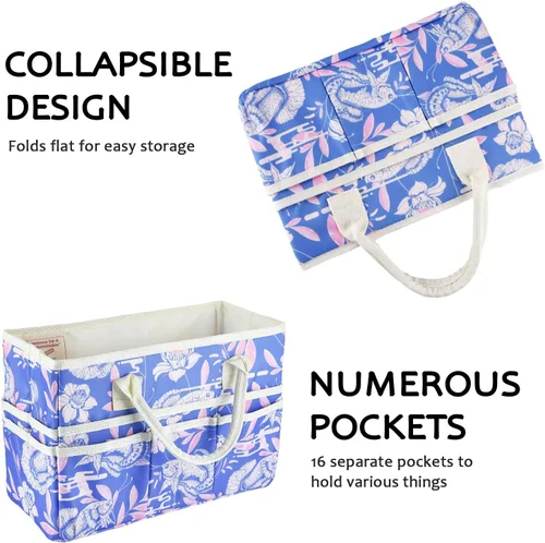 Vista 4 de Bolsa de mano organizadora de manualidades con múltiples bolsillos, gran caddy de almacenamiento de arte con asas para arte, manualidades, costura