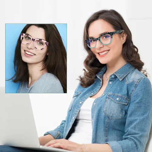 Vista 7 de Lentes de lectura progresivas con multienfoque estilo Oprah para mujeres, lectores de computadora con bloqueo de luz azul y bisagra de resorte