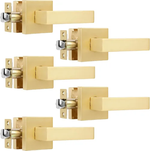 Vista 13 de Paquete de 1 perilla de puerta dorada de privacidad, perilla cuadrada de latón para baño, manija de puerta dorada interior bloqueada