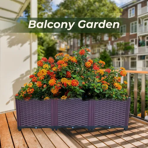 Vista 4 de Doppy Cajas de jardín elevadas, kit de caja de cuidado de macetas de plástico, juego de 3 macetas profundas, caja de cultivo