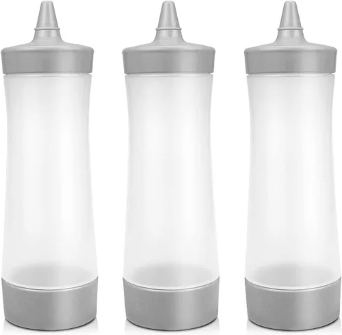 Vista 8 de DOERDO - 3 botellas de plástico para salsa, condimentos, ensalada, aderezo, salsa de tomate, aceite de oliva, barbacoa, 12 onzas con tapa
