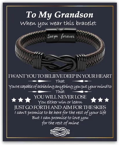 Vista 13 de Gifts for Men Infinity Leather Bracelet for Dad New Daddy Husband Boyfriend Son Grandson Brother Nephew Uncle Brown Braided Engraved Leather Jewelry