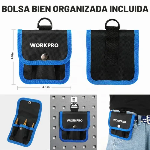Vista 7 de WORKPRO Juego de brocas escalonadas de 3 piezas, vástago hexagonal de 1/4 de pulgada, cambio rápido, acero de alta velocidad, recubiertas
