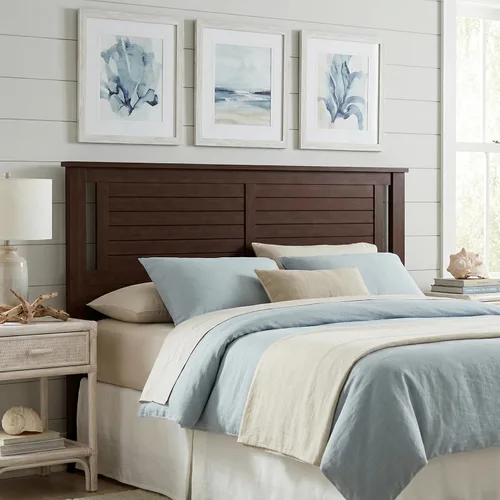 Vista 17 de ComfIQ Serene - Cabecera de madera de álamo tamaño completo en negro, panel de granja moderno con ranurado en chevron, estilo costero casual, fácil