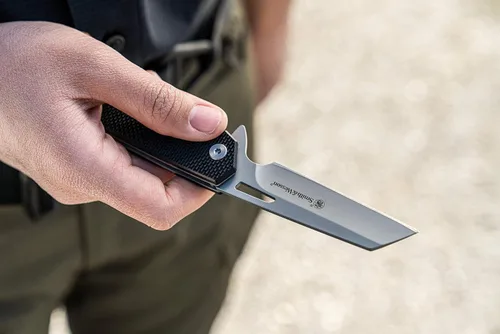 Vista 5 de Smith & Wesson Sideburn - Cuchillo plegable de alto carbono SS Ultra Glide de 7.25 pulgadas con hoja Wharncliffe de 3 pulgadas y mango G10