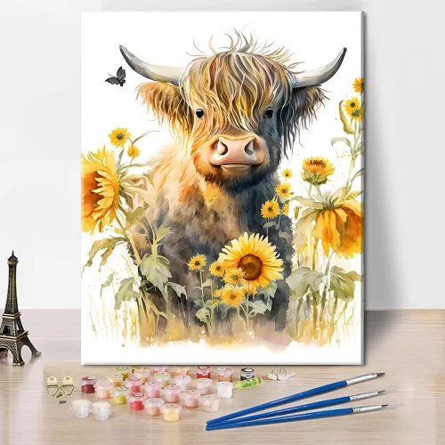 Vista 10 de TUMOVO Pintura de ciervos por números, pintura de flores por números para adultos, animales salvajes, pintura por números, niños sobre lienzo