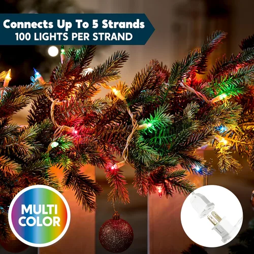 Vista 5 de Joiedomi Guirnalda de luces de Navidad para interiores, 200 (2 x 100) mini luces multicolor con cable blanco de 42.8 pies, decoración de iluminación