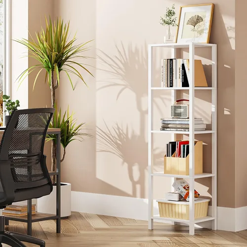 Vista 17 de TUTOTAK Estantería para libros de 4 niveles, estantería estrecha para espacios pequeños, estantería apilable de bricolaje, para sala de estar Negro