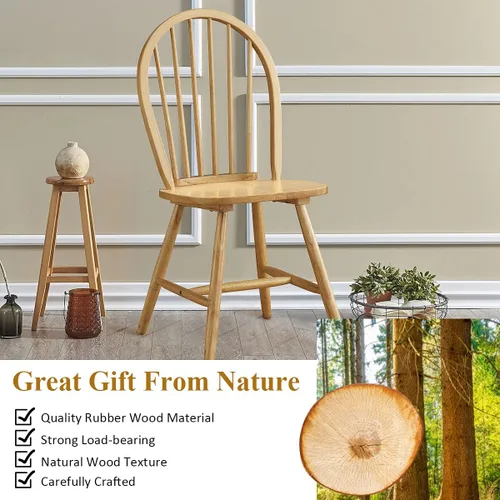 Vista 4 de POWERSTONE Juego de 2 sillas de comedor, sillas Windsor de madera con respaldo de husillo, silla de comedor de granja, silla de cocina, silla
