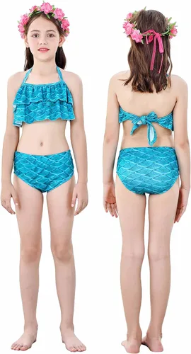 Vista 5 de Colas de sirena para nadar para niñas, 5 piezas, conjunto de traje de baño de bikini de 4 a 13 años