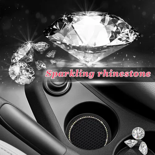 Vista 3 de Ziciner Paquete de 4 posavasos brillantes para automóvil, portavasos de goma suave con cristal, tapete antideslizante con diamantes de imitación