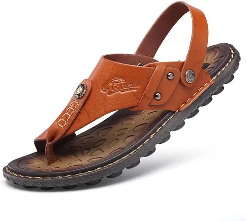 Vista 4 de Sandalias para hombre para interiores y exteriores, chanclas de playa, informales, de cuero, sin cordones, dos usos, pantuflas atléticas, suaves