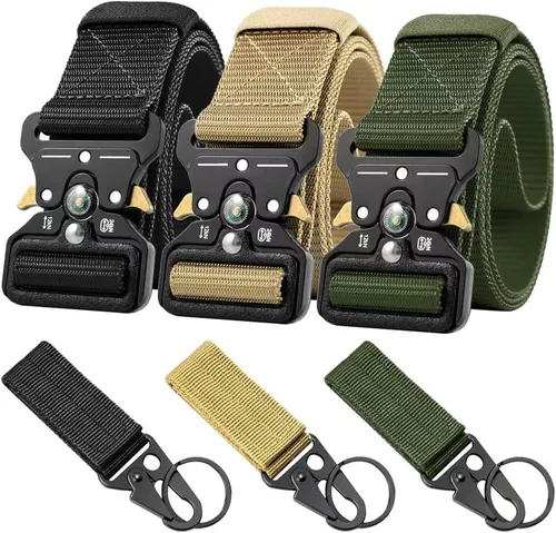 Vista 11 de Cinturones Tácticos para Hombres Paquete de 4, Cinturón Web Militar con Brújula, Cinturón Rigger de Servicio Pesado con Hebilla de Metal