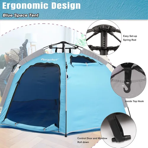 Vista 4 de Tienda de campaña hexagonal portátil para niños con tira de luces LED para interiores, casa de juegos para niños, tienda de campaña de ensueño