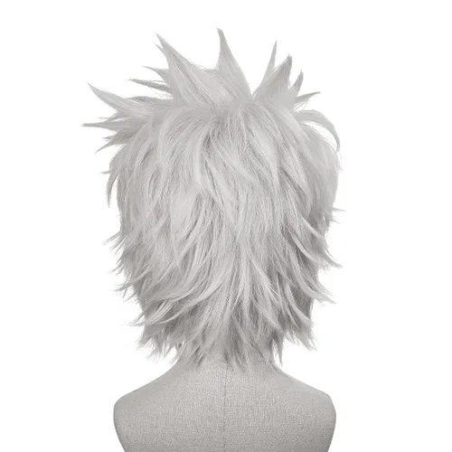 Vista 4 de Peluca corta de cosplay blanca plateada para hombre, pelucas de pelo liso de anime para Halloween