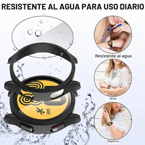 Vista 4 de Suoman Paquete de 2+2 fundas para Samsung Galaxy Watch 4 de 1.575 pulgadas, protector de pantalla de vidrio templado 9H + [arañazos] cobertura