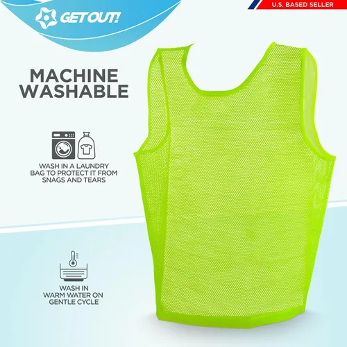 Vista 5 de Get Out! Chaleco Scrimmage Pinnies 12pk en rojo y azul - Tallas para jóvenes, adolescentes y adultos - Jerseys de malla de nailon para cualquier