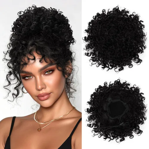 Vista 10 de PEACOCO - Piezas de pelo para moño desordenado para mujer, gran moño afro rizado elástico con cordón, moño de onda suelta sintético, extensión
