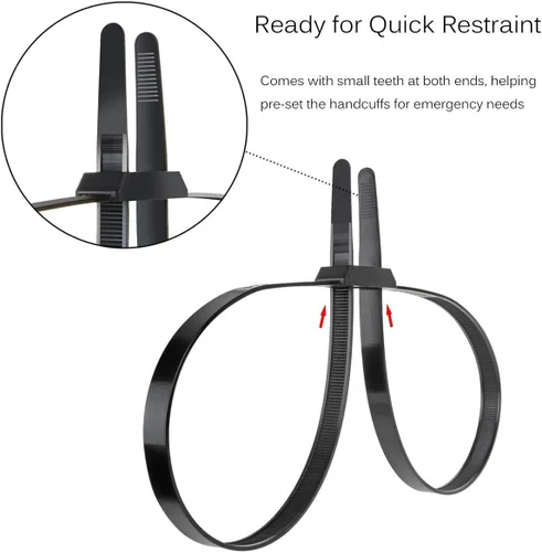 Vista 4 de Esposas con correas flexibles de 35.4", 20 piezas. Esposas de precinto con cierre de mano resistentes de alta resistencia, desechables, de nylon