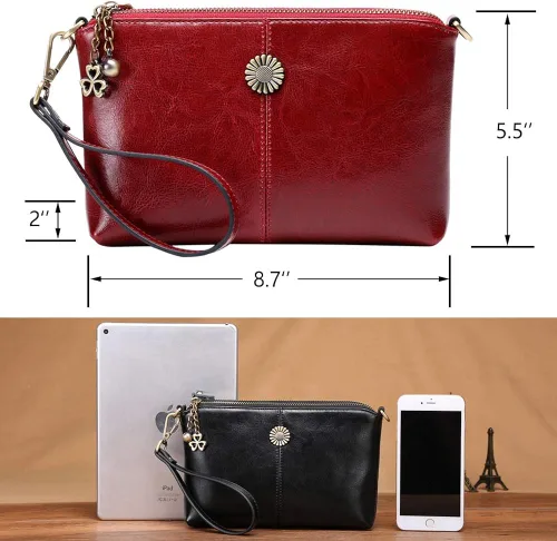 Vista 5 de Bolso bandolera pequeño de cuero para mujer, bolso de mano con asa superior