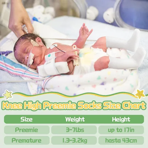 Vista 2 de Mepase 20 París - Calcetines hasta la rodilla para prematuros, calcetines largos para bebés prematuros, calcetines para prematuros NICU para niñas