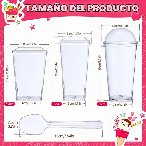 Vista 2 de Jerify - Paquete de 300 tazas de postre de plástico con tapas y cucharas, 3