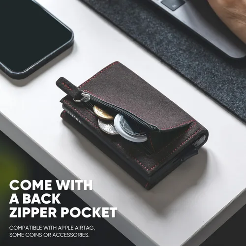 Vista 5 de VULKIT Cartera plegable de cuero con compartimento para billetes, ventana de identificación y moneda