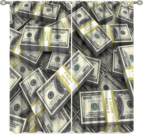 Vista 10 de Cortinas de dinero, divertidas decoraciones temáticas de billetes de 100 dólares, decoración temática de billetes de dólar, sala de estar, Dólar-1