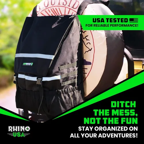 Vista 7 de Rhino USA Spare Tire Trash Bag - Overlanding Car Storage for Camping Gear Almacenamiento montado en neumáticos de repuesto para equipo de Negro