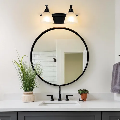 Vista 6 de Lámparas de baño (2 luces, 38 cm), luces de tocador mate negras para baño con pantalla de vidrio esmerilado blanco, luces de pared modernas