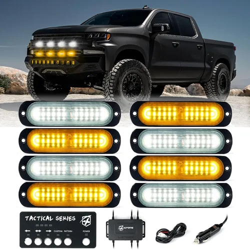 Vista 17 de Xprite Kit de luces estroboscópicas LED ámbar para montaje en superficie, parrilla de parrilla lateral, luz intermitente de advertencia