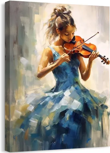 Vista 9 de GLOKAKA Pintura de niña bailarina, arte de pared para baño, abstracto, azul oscuro, brillante, sin espalda, vestido para niña, bailarina, lienzo