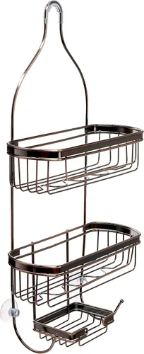Vista 4 de Splash Home Puerta de baño o colgante de cabezal de ducha con dos cestas organizadoras, más estantes de almacenamiento para champú, jabones Negro