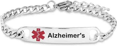 Vista 6 de Pulseras de identificación de alerta médica para hombres y mujeres, cadena de acero inoxidable SOS, identificación de emergencia, ICE Health