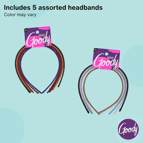 Vista 6 de Goody Ouchless - Diademas para la cabeza, 5 unidades, colores surtidos, elegantes y ligeras, delgadas, de tela sin daños para mujeres y hombres