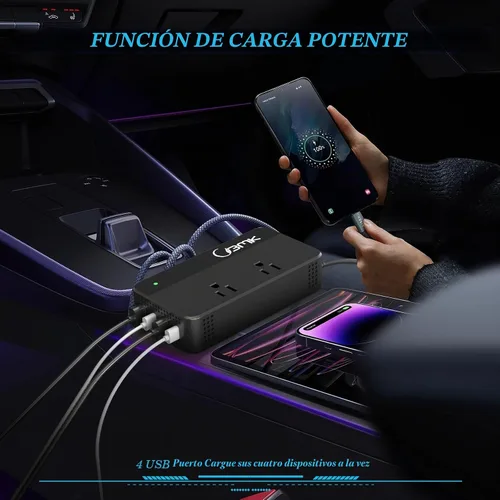 Vista 3 de BMK Inversor de corriente para auto, 200 vatios, corriente continua, 12 a 110 voltios corriente alterna, 4 puertos USB, adaptador de cargador